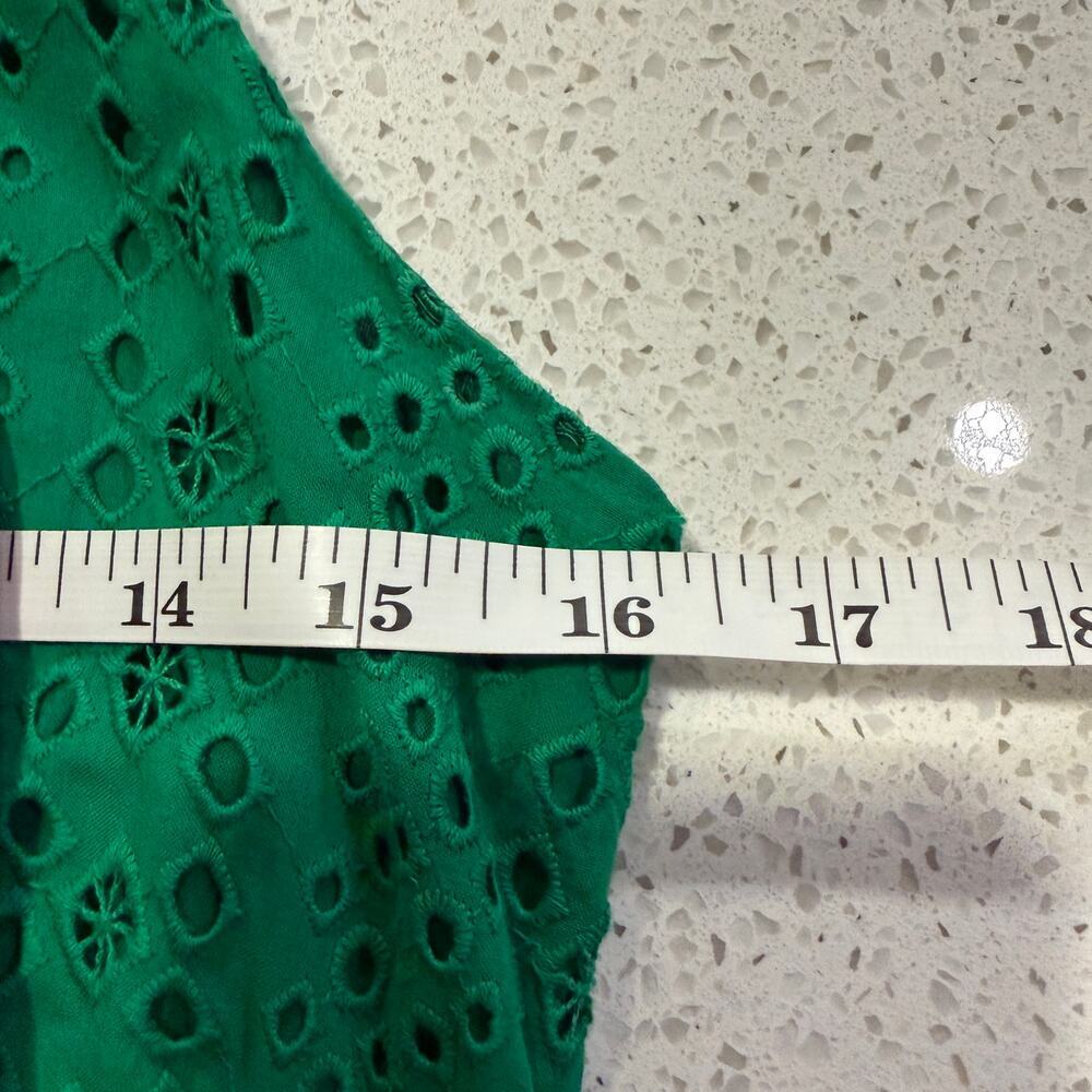 J.Crew Emerald Green Eyelet Midi Dress Ruffle Hem Resort Summer 100% Cotton 6 - Picture 9 of 10